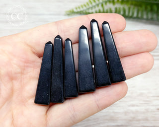 Black Obsidian Mini Obelisks in hand