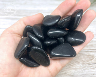 Black Obsidian Tumbled Crystals in hand