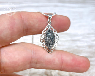 Black Sunstone (Graphite in Quartz) Silver Necklace #1