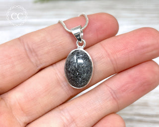 Black Sunstone (Graphite in Quartz) Silver Necklace #3