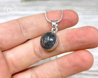 Black Sunstone (Graphite in Quartz) Silver Necklace #1