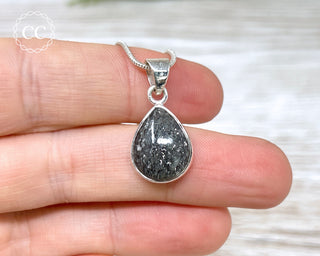 Black Sunstone (Graphite in Quartz) Silver Necklace #2