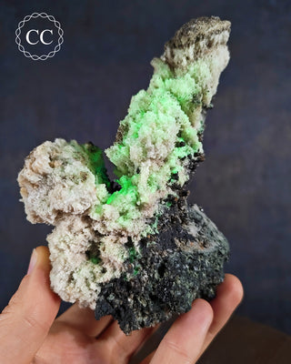 Unusual large Black Tourmaline with Hyalite Opal Specimen from Namibia which glows bright green under UV light.