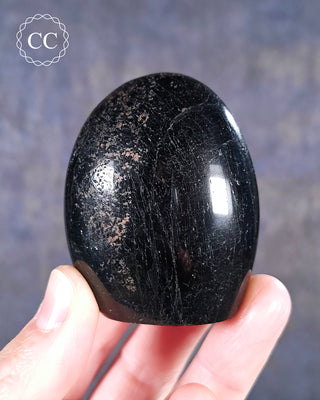 A hand holding a Black Tourmaline Freeform from Madagascar
