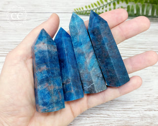 Blue Apatite Crystal Towers in hand