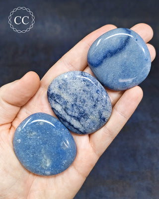 Blue Quartz | Dumortierite in Quartz Palm Stones in hand