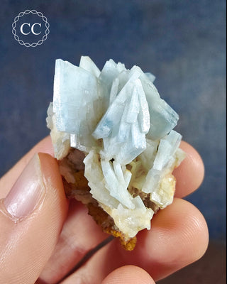  Baryte crystal Cluster (also spelt Barite) is the popular blue colour with flattened, tabular crystals. This specimen is from the Teresita Mine in Murcia, Spain. 