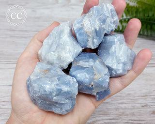 Blue Calcite Raw Crystals in hand