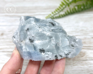 Blue Calcite with Graphite Specimen #6