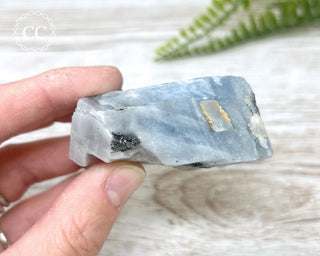 Blue Calcite with Graphite Specimen #7