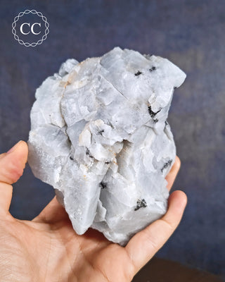 Blue Calcite with Graphite Specimen from Namibia in hand