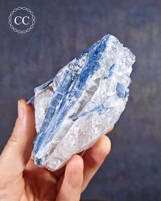 Blue Kyanite in Quartz from Brazil in hand