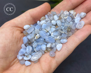 Blue Lace Agate Crystal Chips in hand