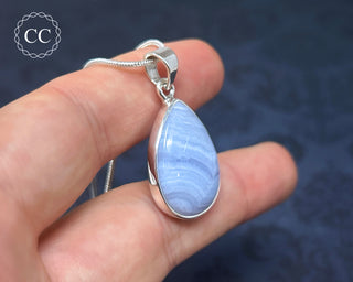 Blue Lace Agate Silver Necklace #3