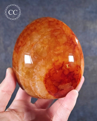 A hand holding a Carnelian Freeform from Madagascar