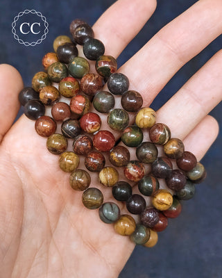Cherry Creek Jasper 8mm Beaded Bracelets in hand