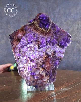 Backlit Chevron Amethyst Slice on Stand from Morocco 