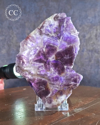 Backlit Chevron Amethyst Slice on Stand from Morocco 