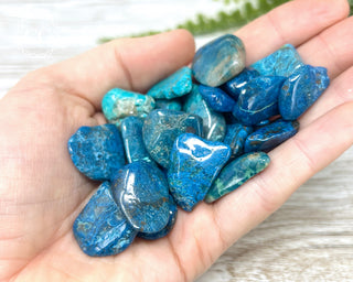 Chrysocolla & Shattuckite Tumbled Crystals in hand