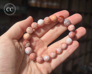 Cotton Candy Agate Beaded Bracelet on hand