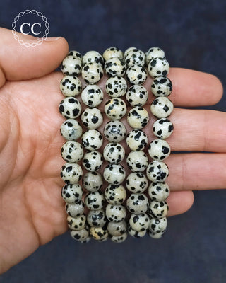 Dalmatian Stone 8mm Beaded Bracelet