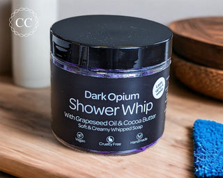Dark Opium Whipped Soap in bathroom