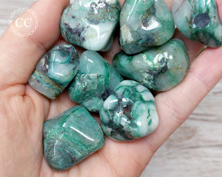 Dioptase & Ajoite in Quartz - Messina, SA Tumbled Crystal