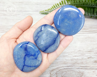 Blue Quartz | Dumortierite in Quartz Palm Stones in hand