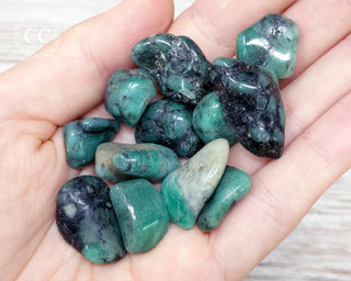 Emerald in matrix Tumbled Crystals in hand
