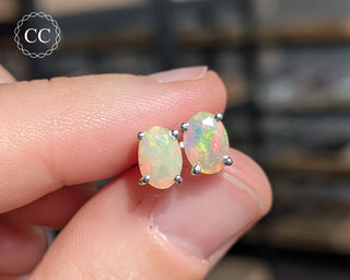 Ethiopian Opal Silver Stud Earrings #2