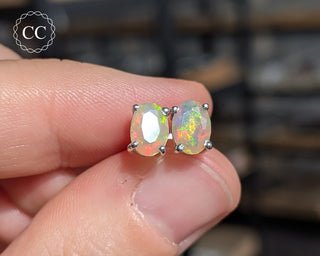 Ethiopian Opal Silver Stud Earrings #2