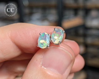 Ethiopian Opal Silver Stud Earrings #4