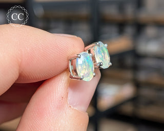 Ethiopian Opal Silver Stud Earrings #4