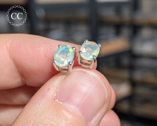 Ethiopian Opal Silver Stud Earrings #4