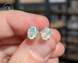 Ethiopian Opal Silver Stud Earrings #4