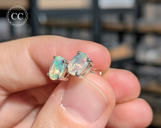 Ethiopian Opal Silver Stud Earrings #4