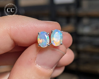 Ethiopian Opal Silver Stud Earrings #5