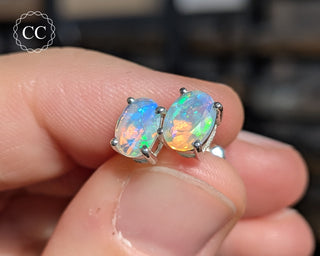 Ethiopian Opal Silver Stud Earrings #5