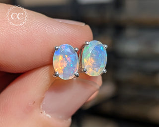 Ethiopian Opal Silver Stud Earrings #5