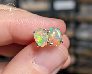 Ethiopian Opal Silver Stud Earrings #6