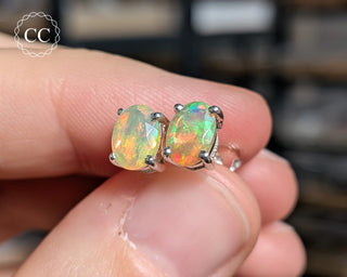 Ethiopian Opal Silver Stud Earrings #6