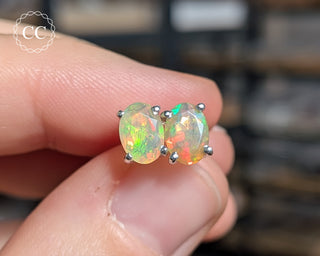 Ethiopian Opal Silver Stud Earrings #6