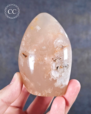 A hand holding a Flower Agate Freeform from Madgascar 