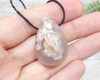 Flower Agate Drilled Pendant Necklace