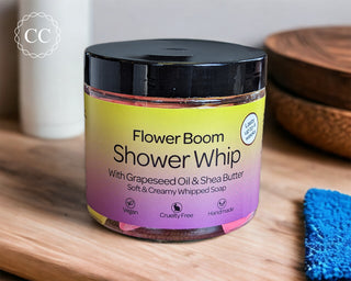 Flower Boom Whipped Soap in a bathroom