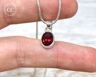 Garnet Faceted Silver Necklace #3