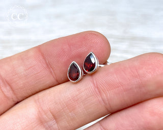 Garnet Silver Stud Earrings #1