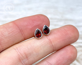 Garnet Silver Stud Earrings #1