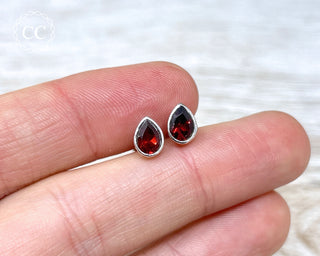 Garnet Silver Stud Earrings #1