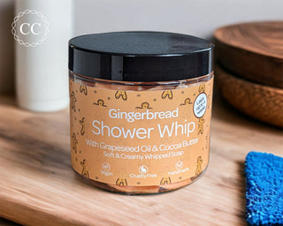 Gingerbread Whipped Soap on bathroom counter